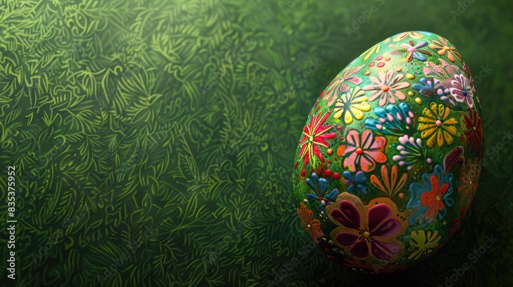 Sticker Colorful Easter egg on a green background