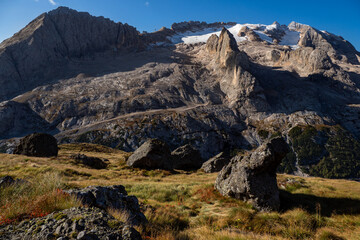 Glacier Melting in the Dolomite Mountains in Italy - The last Glacier on top of Mount Marmolada melting due to climate change during record heat in the summer