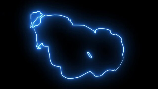 map of Storm Lake in Iowa with a blue glowing neon effect