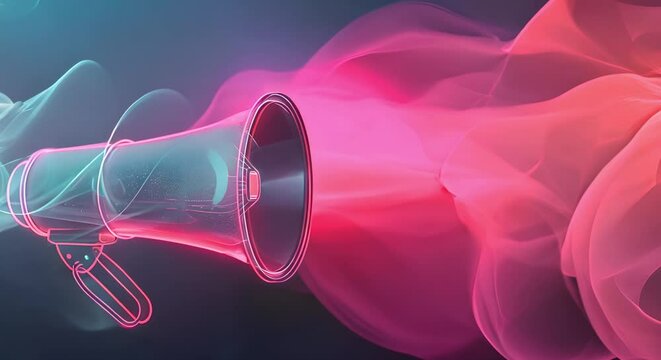 Neon megaphone on dark background ready for marketing or advertising announcement. Concept Neon Megaphone, Dark Background, Marketing Announcement, Advertising, Ready for Use