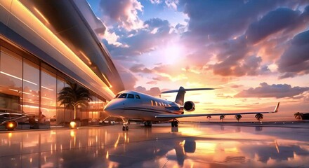 Luxury private jet terminal with VIP services and airport transfer shuttle. Concept Luxury Travel, Private Jets, VIP Services, Airport Transfer Shuttle, Terminal Experience
