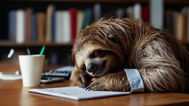 Sloth Working at Desk in Office