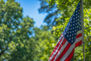 American Flag Fluttering Among Trees