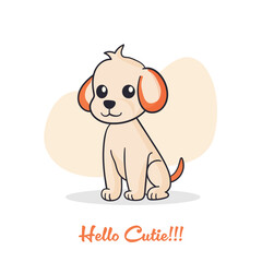 Cartoon style Dog illustration with hello cutie written. Animal nature wallpaper concept. Dog isolated on plain background.