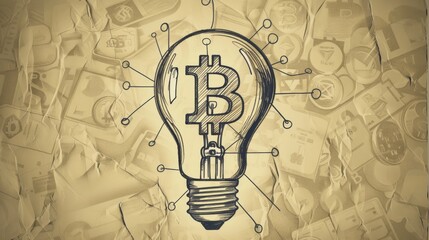 Light bulb with bitcoin symbol. Concept of new ideas in cryptocurrency.