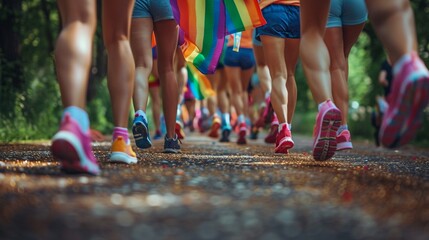 Pride activities like charity runs and fundraisers, Active, Uplifting, Photography, blending fitness with activism 8K , high-resolution, ultra HD,up32K HD