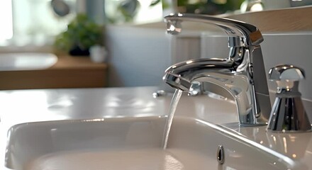 Conserving Water: Install Efficient Faucets and Practice Mindful Water Usage. Concept Water Conservation, Efficient Faucets, Mindful Water Usage, Sustainable Living