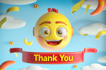 Fototapeta premium Generate an image featuring a 3D luxury yellow emoji, under a red ribbon banner with 
