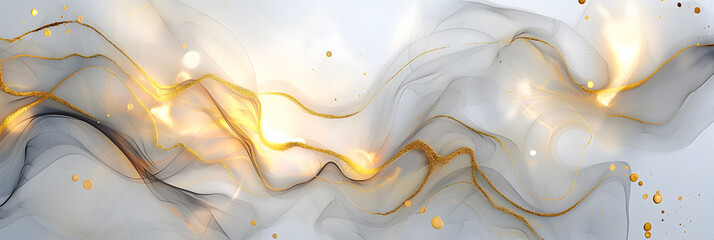 Fototapeta premium Abstract Golden Swirls with White and Glitter Textures for Creative Backgrounds