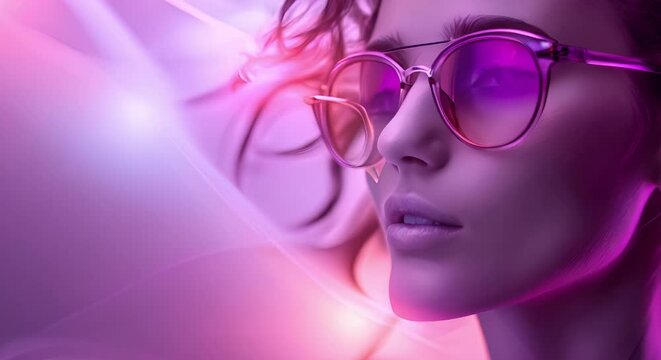 Woman in Neon s Retro Fashion with Sunglasses on Geometric Background. Concept Fashion Photography, Retro Style, Neon Colors, Geometric Patterns, Sunglasses