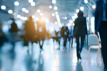 Commuters Walking in a Busy Modern Glass Building Terminal