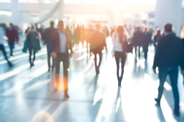 Abstract Silhouettes of People Walking in a Bright Modern Environment