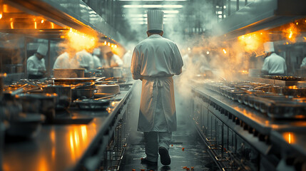 Male chef preparing a delicious meal in a professional kitchen, capturing the action and movement