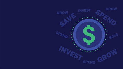 Save, Invest and Spend money concept vector banner design.