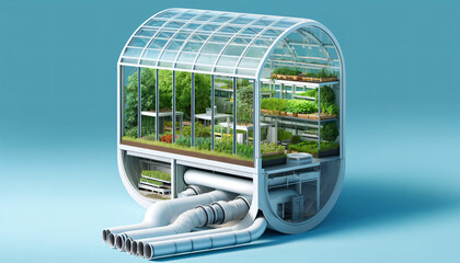 Modern Greenhouse Interior: High-Tech Plant Cultivation with Ground and External Tubes for Optimal Growth