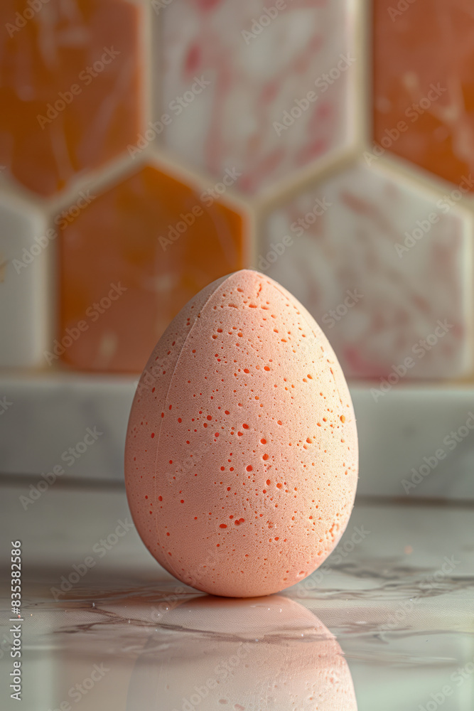 Aufkleber Macro view of a beauty blender applying foundation, capturing the smooth application and even texture,