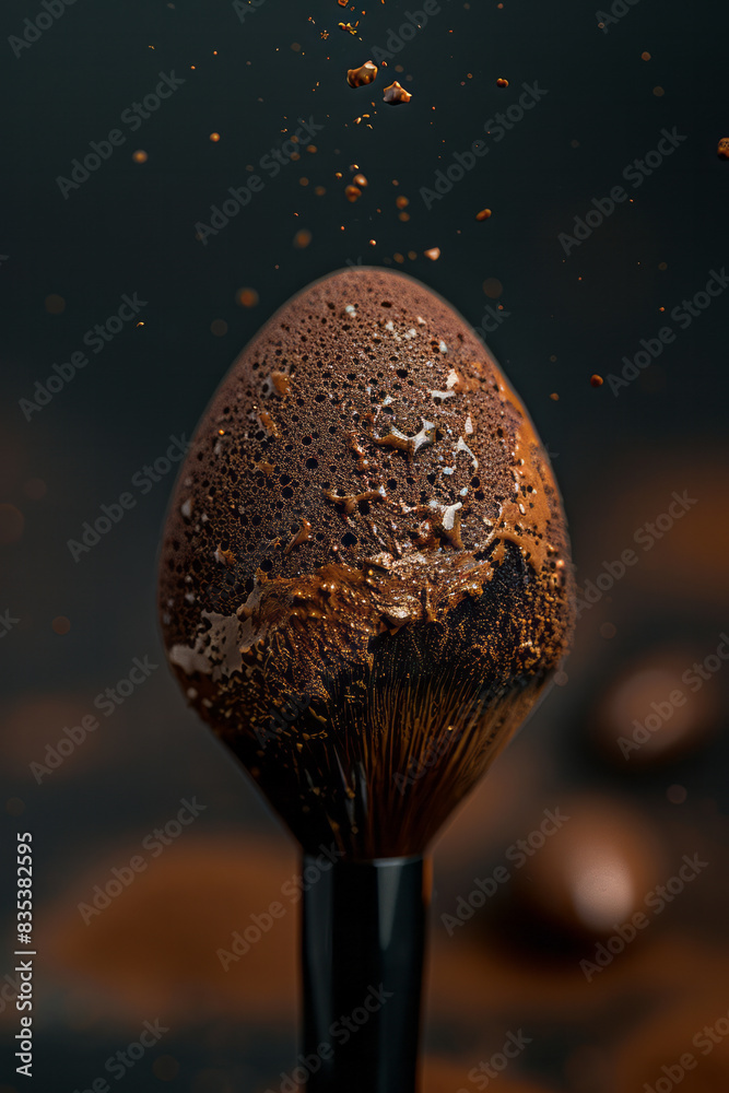 Aufkleber Macro view of a beauty blender applying foundation, capturing the smooth application and even texture,