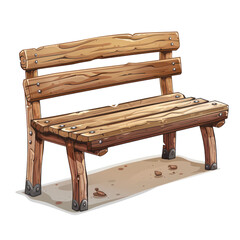 Wooden bench on a sandy ground, showcasing rustic craftsmanship and natural materials, ideal for outdoor or garden settings. transparent backgrounds