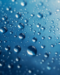 Close-up of Water Droplets on a Gradient Blue Surface