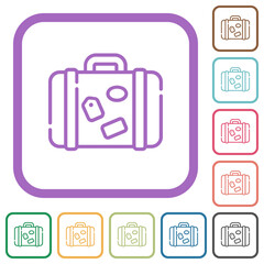 Retro baggage with travel stickers outline simple icons