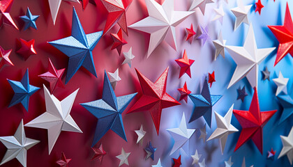 Patriotic stars in red, white, and blue transitioning across a gradient backdrop, ideal for Independence Day celebrations