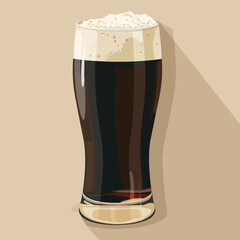 Pint of Dark Beer with Frothy Head on Beige Background