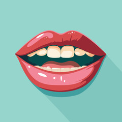 Obraz premium Glossy Red Lips Against Light Blue Background
