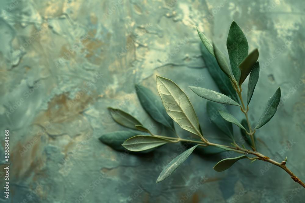 Leinwandbilder an olive branch placed diagonally across a textured canvas, creating a simple yet striking image,