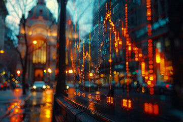 A financial chart with candlestick patterns that move upward, symbolizing increased stock prices or revenue,