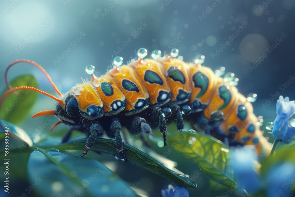 Poster An animation of a caterpillar transforming into a butterfly, symbolizing business transformation and growth,