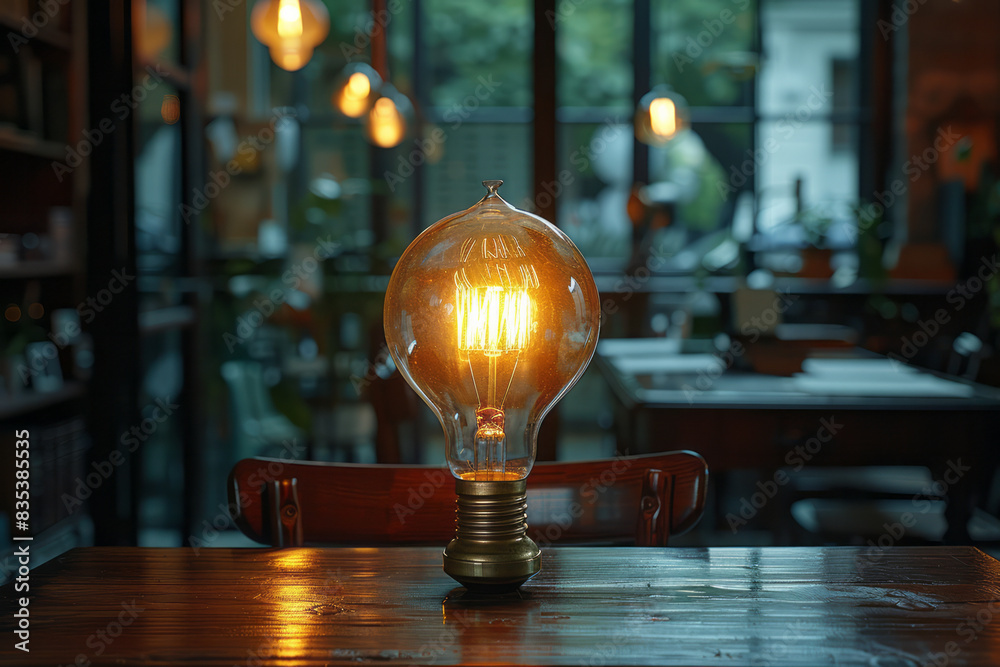 Aufkleber an animation of a light bulb turning on over a conference table, representing brainstorming sessions