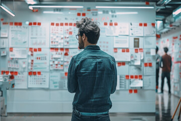 A visual of a whiteboard with different business ideas being written and erased, showing the iterative process of planning,