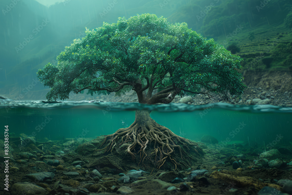 Aufkleber An animation of a tree growing from the roots up, each branch representing a different aspect of a business strategy,