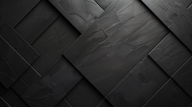Close-up of an elegant black herringbone wood parquet texture for background use