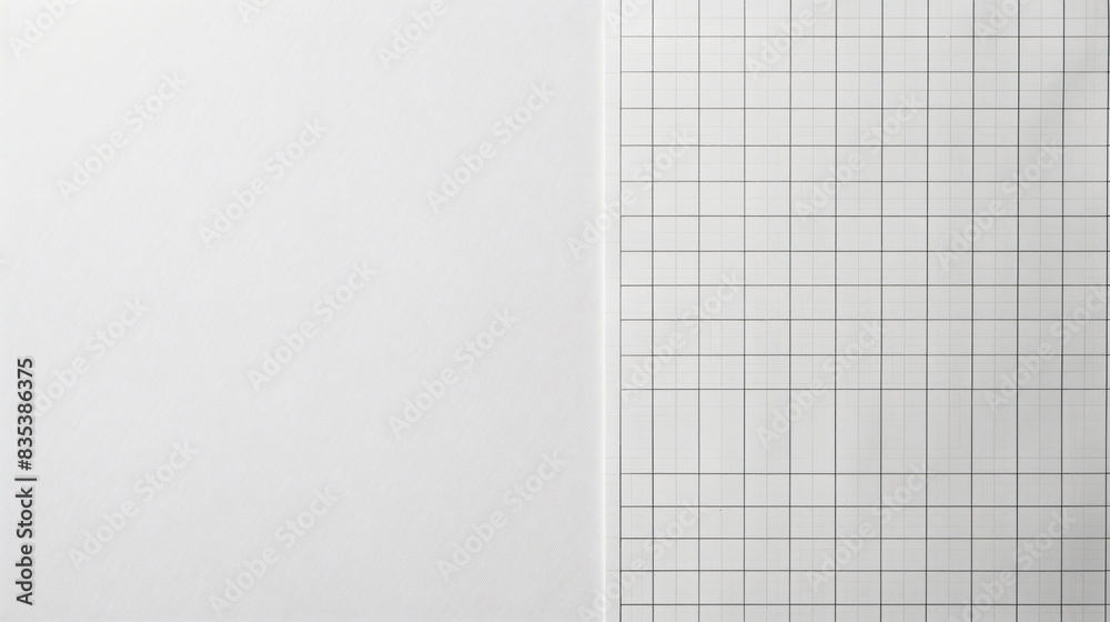 Poster Symbolic transition: abstract image of a white wall meeting a grid-patterned tiled surface