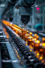 Fototapeta premium An animation of a robotic arm assembling products on a high-tech manufacturing line,