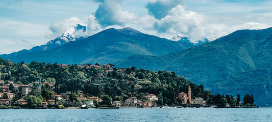 Snowcapped Mountains behind Lake Como