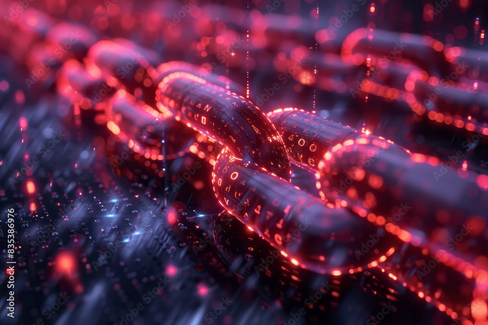 Poster an animation of a blockchain network, illustrating secure and transparent transactions,