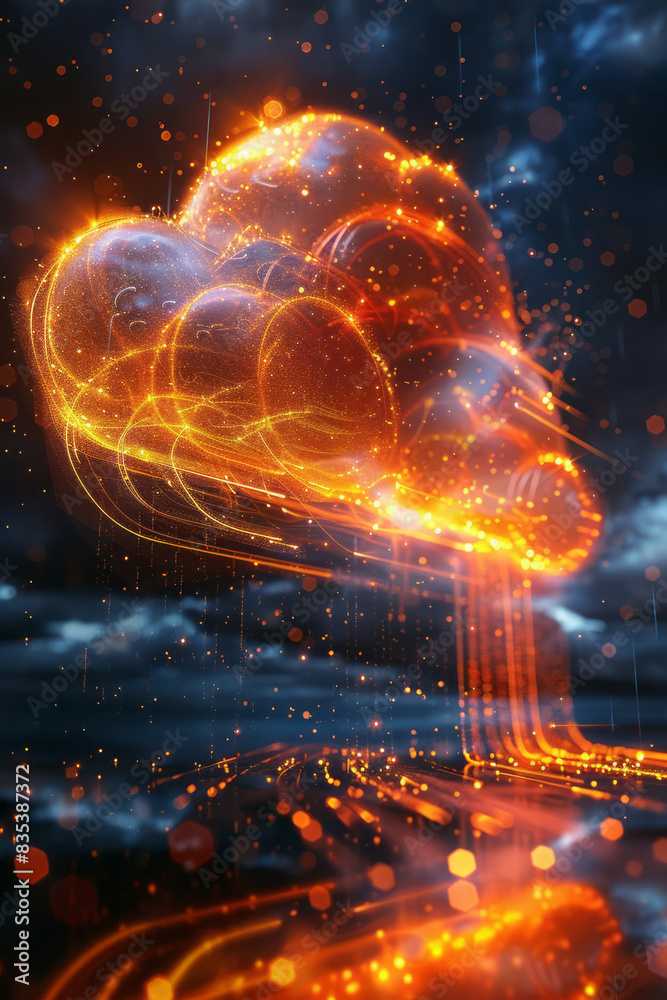 Poster a visual of a cloud icon with data streams flowing into it from various devices, symbolizing cloud s