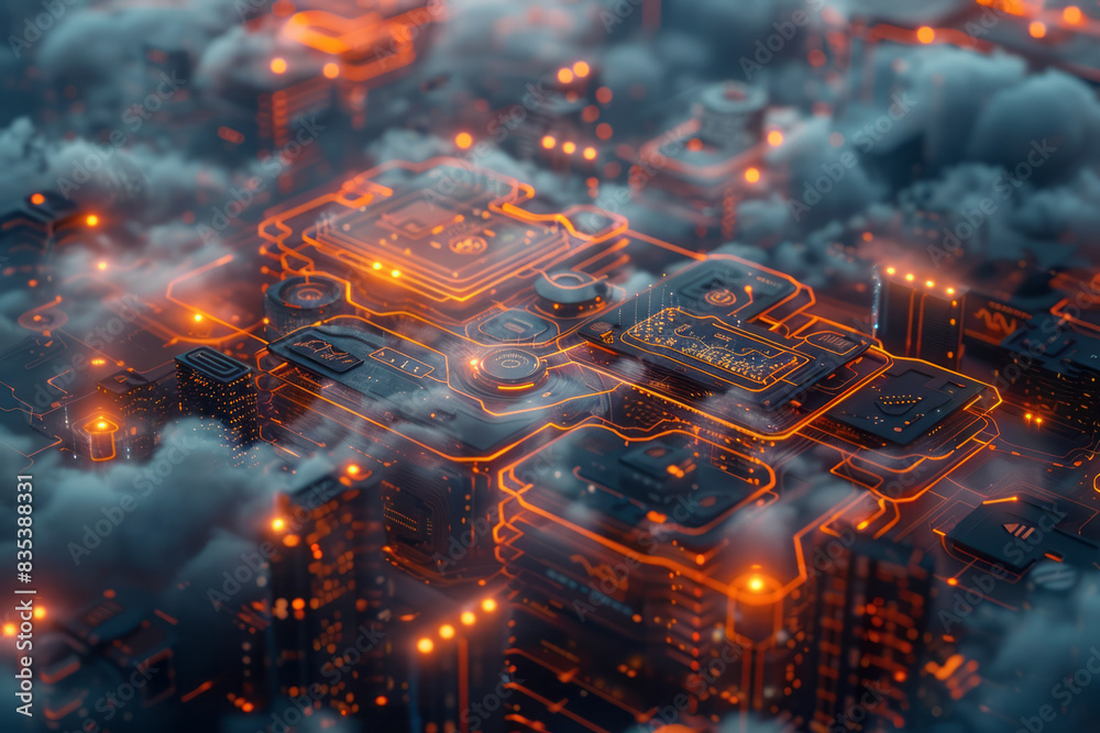 Poster a detailed diagram of a serverless architecture, showing functions triggered by cloud events,