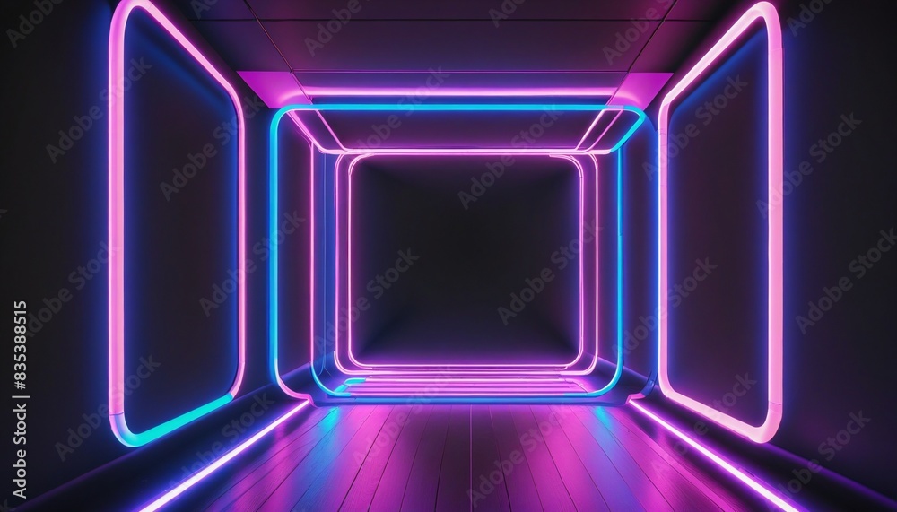 Canvas Prints futuristic neon lights hall, illustration, graphic, wall paper, synthwave design