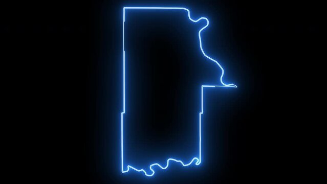 map of Leavenworth in Kansas with a blue glowing neon effect