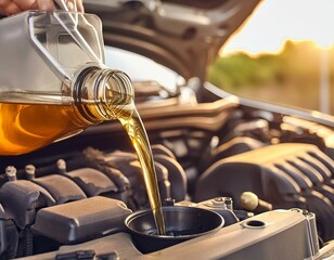 Pouring changing car engine oil