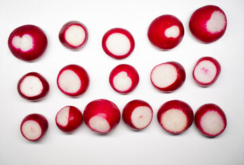top view of radishes for salad. Prepared ingredient for salad