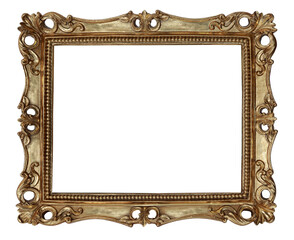 Antique style gold picture frame isolated on a white background