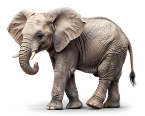 Obraz premium African Elephant Calf Walking, Side View on White Background, Wildlife Portrait, on White Background