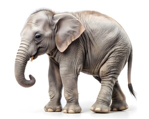 Fototapeta premium African Elephant Calf, Side View on White Background, Wildlife Portrait, on White Background