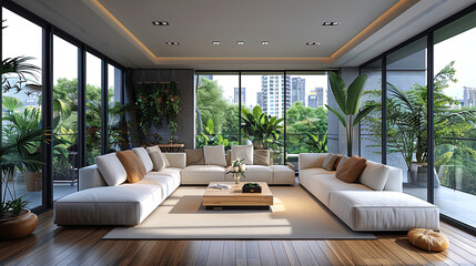 Panorama of the interior of a modern apartment in a ballroom tone,