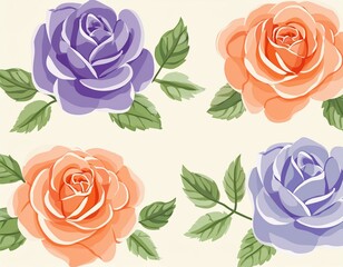 Set of beautiful purple roses watercolor isolated on white background.  illustration