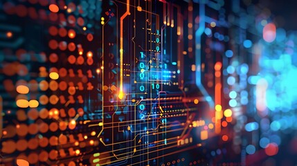 Obraz premium technology, light, design, space, illustration, pattern, radar, circle, fractal, computer, futuristic, concept, digital, wallpaper, blue, science, backdrop, texture, line, vector, tech, black, screen,